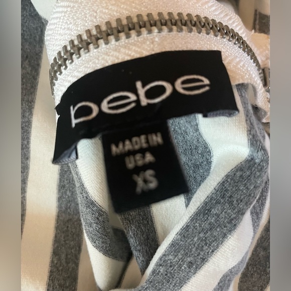 BEBE GREY/WHITE STRIPE  Peplum Style Dress w/Back Zip Closures,  XS - Picture 15 of 15